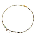 Dana Levy Black Lip Shell Initial Alphabet Charm Beaded Necklace - 2 Letters with Heart Charms