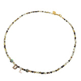 Dana Levy Black Lip Shell Initial Alphabet Charm Beaded Necklace - 2 Letters with Heart Charms
