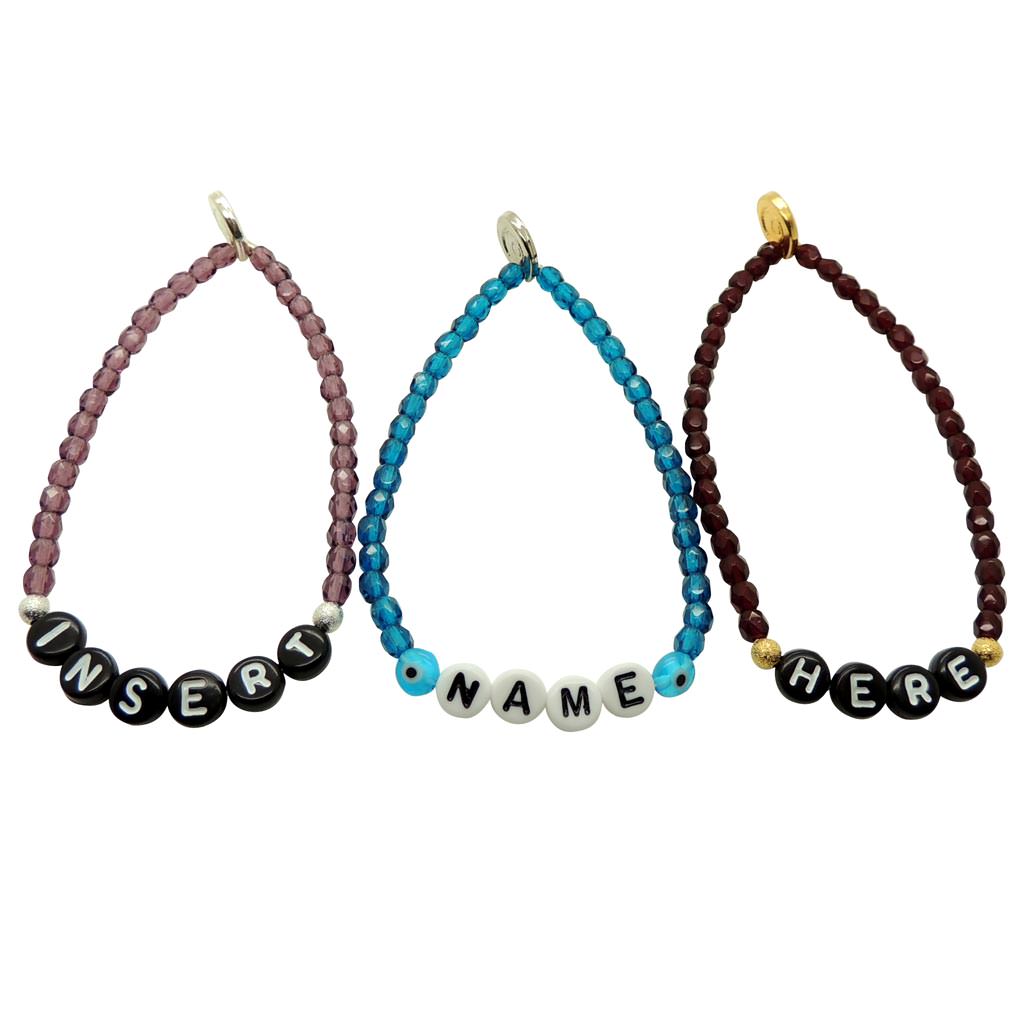 Dana Levy DIY Name Alphabet Charm Faceted Glass Bead Bracelet - Insert Name Here Trio