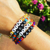 Dana Levy Men’s Personalised Name Two Tone Glass Bead Bracelet - Stay Home Stay Safe Wrist Stack