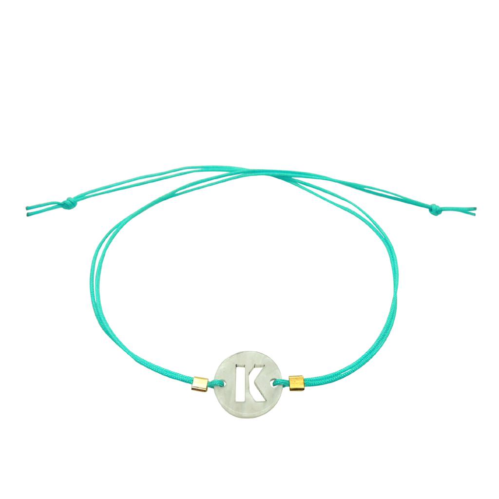 Dana Levy Alphabet Charm Disc Cord Bracelet - K Turquoise 