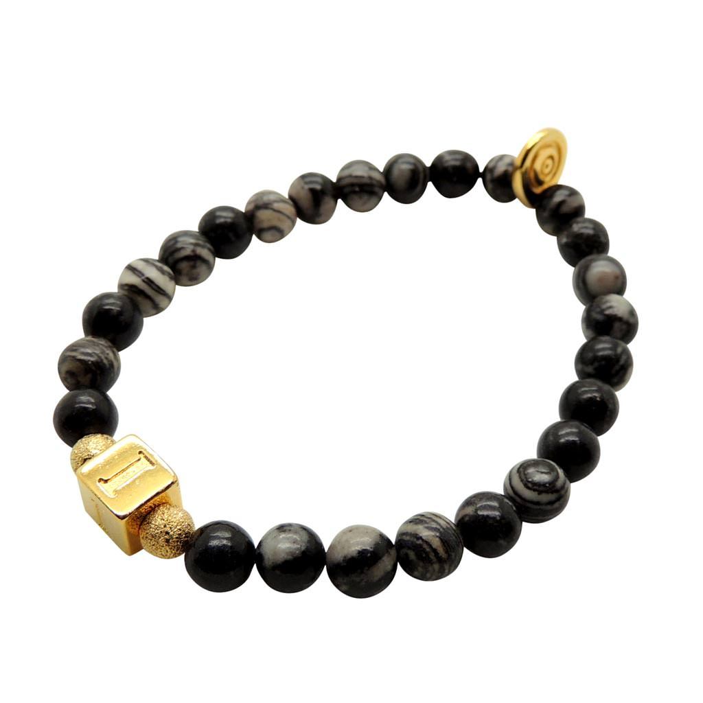 Dana Levy Alphabet Cube Charm Gemstone Bead Bracelet - Letter I Black Banded Agate