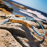 Dana Levy Spell It Out Personalised Alphabet Cube Nautical Cord Necklace - & Breathe Light Blue Cord