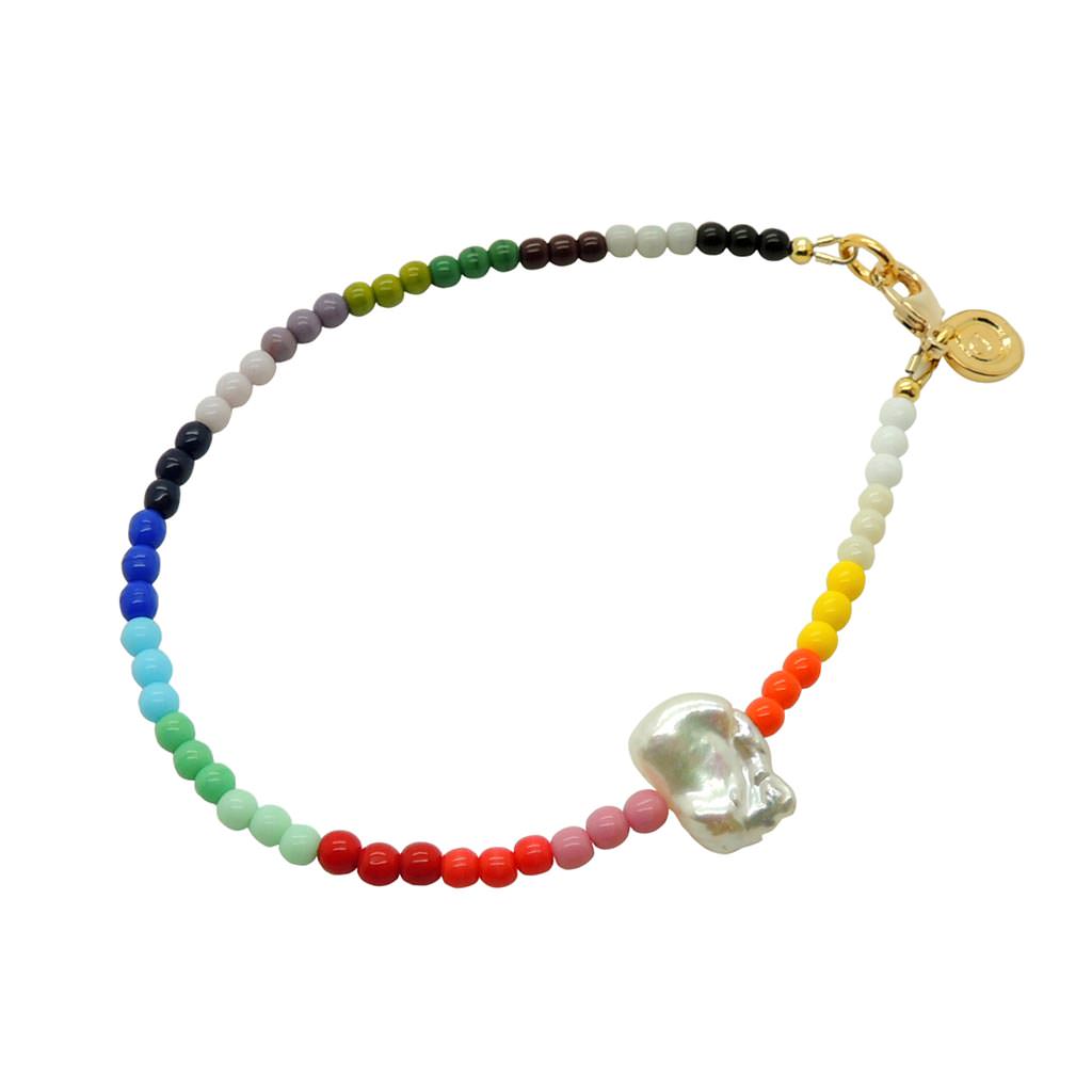 Dana Levy Freshwater Pearl Charm Rainbow Beaded Anklet - Gold Plate