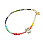 Dana Levy Freshwater Pearl Charm Rainbow Beaded Anklet - Gold Plate