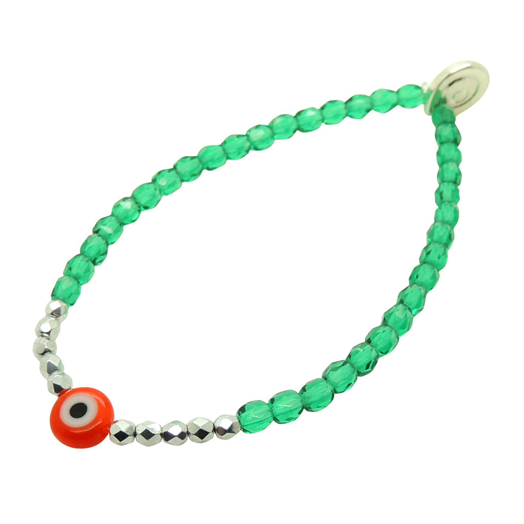 Dana Levy Multicolour Evil Eye Charm Faceted Glass Bead Bracelet - Emerald Green