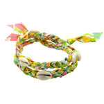 Dana Levy Seashell Charm Liberty Double Wrap Braid Bracelet - Pink Yellow Blue Green Mix