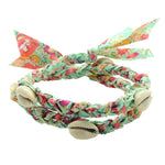 Dana Levy Seashell Charm Liberty Double Wrap Braid Bracelet - Pink/Blue Floral Mix