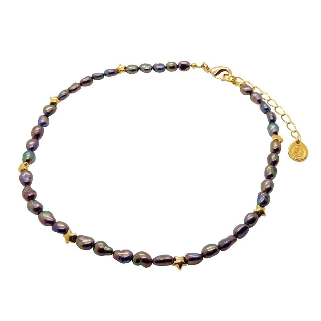 Dana Levy Star Charm Peacock Pearl Choker - Gold Stars
