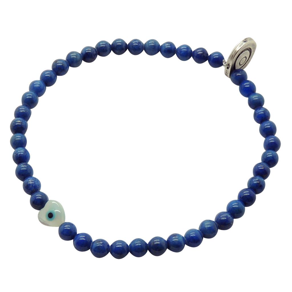 Dana Levy Mini Mother of Pearl Evil Eye Heart Charm Gemstone Bracelet - Lapis Lazuli