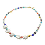 Dana Levy Multicolour Evil Eye Charm Freshwater Pearl Necklace