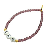 Dana Levy Zodiac Sign Alphabet Charm Faceted Glass Bead Bracelet - Leo Amethyst Purple