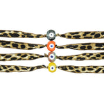 Dana Levy Multicolour Glass Evil Eye Amulet Wild Silk Ribbon Wrap Bracelet - Brown Leopard Print Brown Trim Group