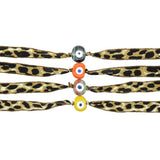 Dana Levy Multicolour Glass Evil Eye Amulet Wild Silk Ribbon Wrap Bracelet - Brown Leopard Print Brown Trim Group