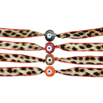Dana Levy Multicolour Glass Evil Eye Amulet Wild Silk Ribbon Wrap Bracelet - Brown Leopard Print Red Trim Group