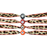 Dana Levy Multicolour Glass Evil Eye Amulet Wild Silk Ribbon Wrap Bracelet - Brown Leopard Print Red Trim Group
