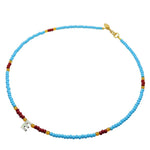 Dana Levy Black Lip Shell Initial Alphabet Charm Glass Bead Mix Necklace - Letter E / Turquoise / Burnt Sienna / Dark Orange 
