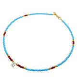 Dana Levy Black Lip Shell Initial Alphabet Charm Glass Bead Mix Necklace - Letter E / Turquoise / Burnt Sienna / Dark Orange 