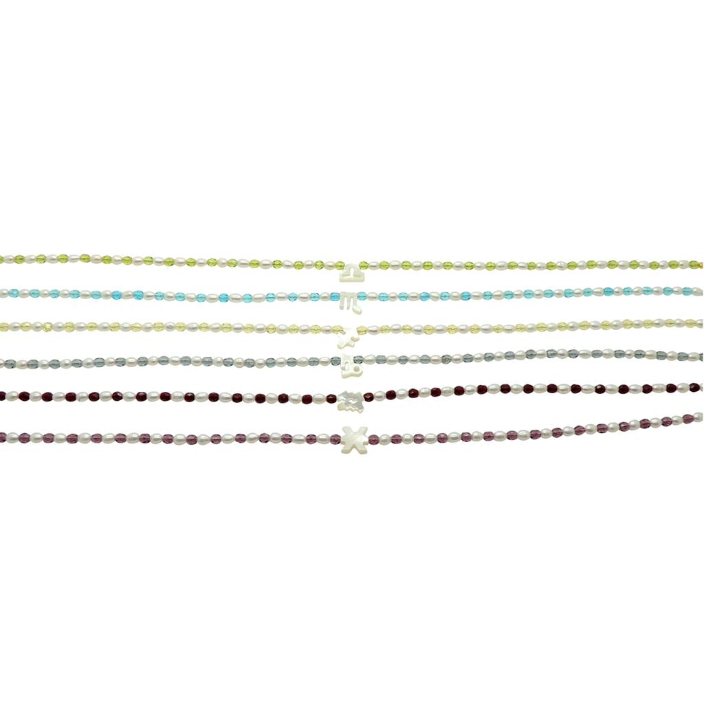 Dana Levy Mother of Pearl Shell Zodiac Symbol Freshwater Pearl Faceted Crystal Bead Duo Necklace - Libra to Pisces