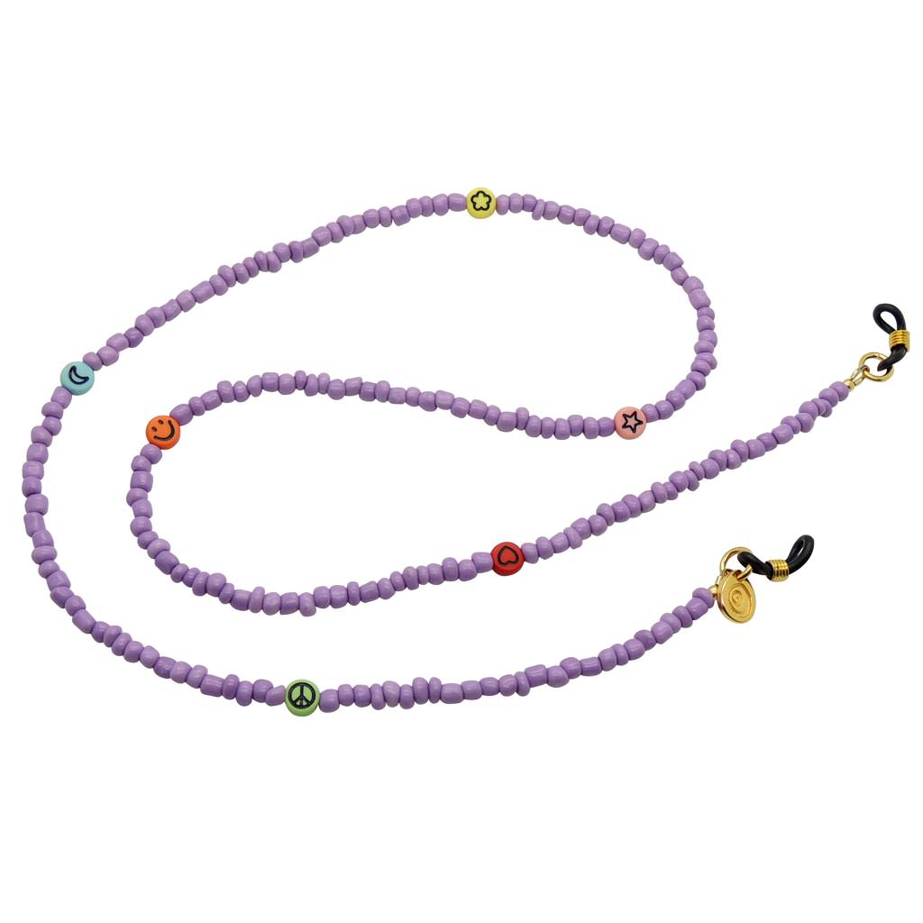 Dana Levy Multicolour Mini Symbol Beaded Glasses Chain - Symbol Mix / Purple Beads