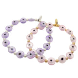 Dana Levy Glass Evil Eye Charm Bracelet - Lilac Shiny Silver Stardust / Light Pink Gold Stardust