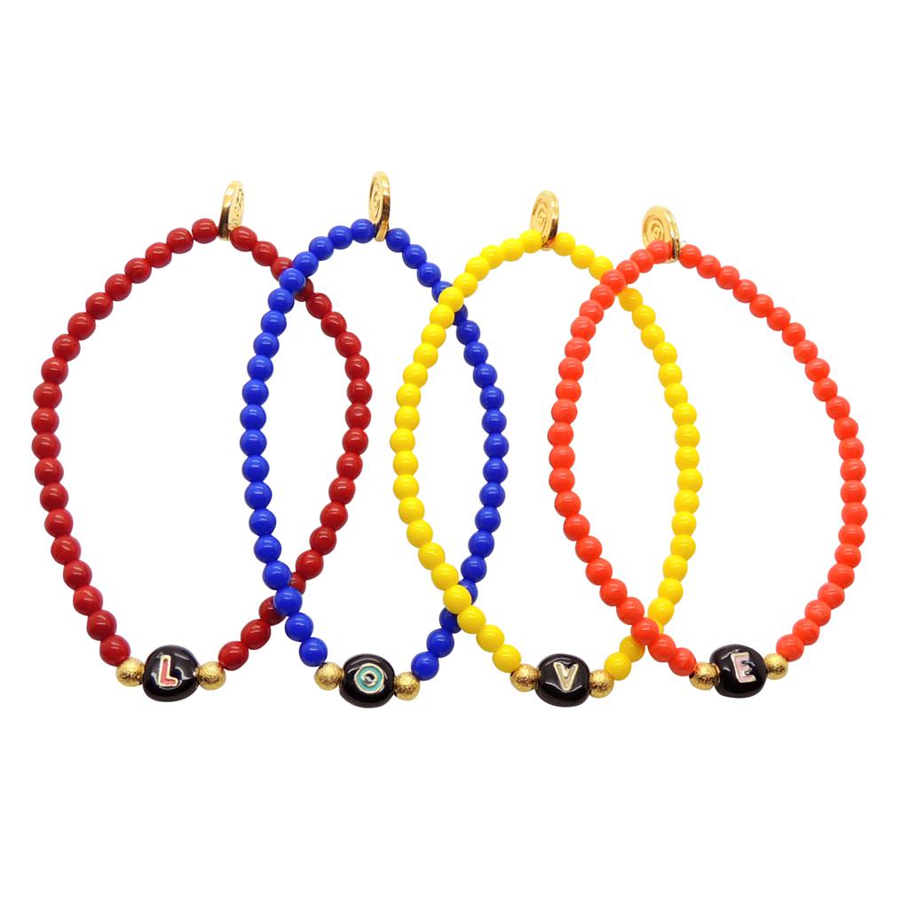 Dana Levy Limited Edition Enamel Initial Charm Glass Bead Bracelet - Black Love Group Bracelets