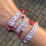 Dana Levy Personalised Name Alphabet Cube Charm Satin Cord Bracelet - Love Red Wrist Stack