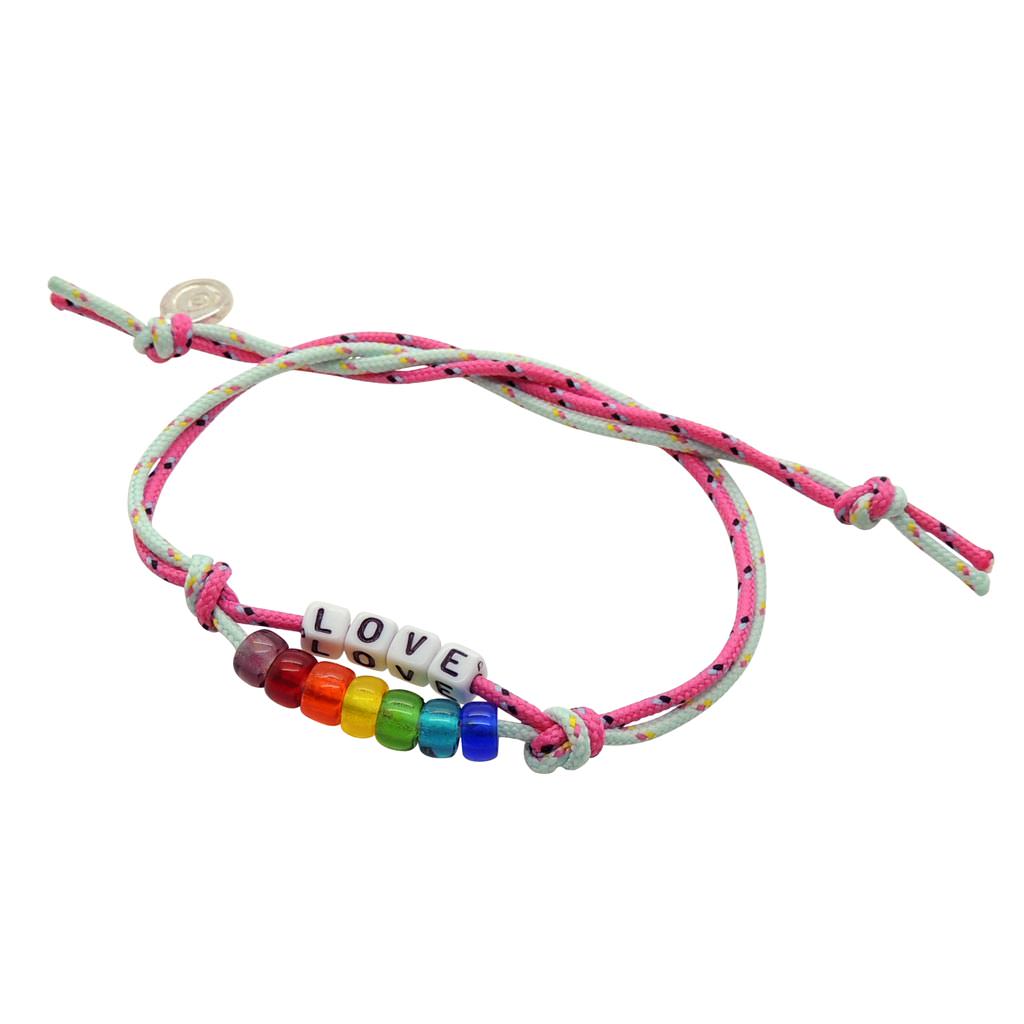 Dana Levy Mini Personalised Name Abacus Charm Cord Duo Bracelet - Love Pink/Mint Cord Rainbow
