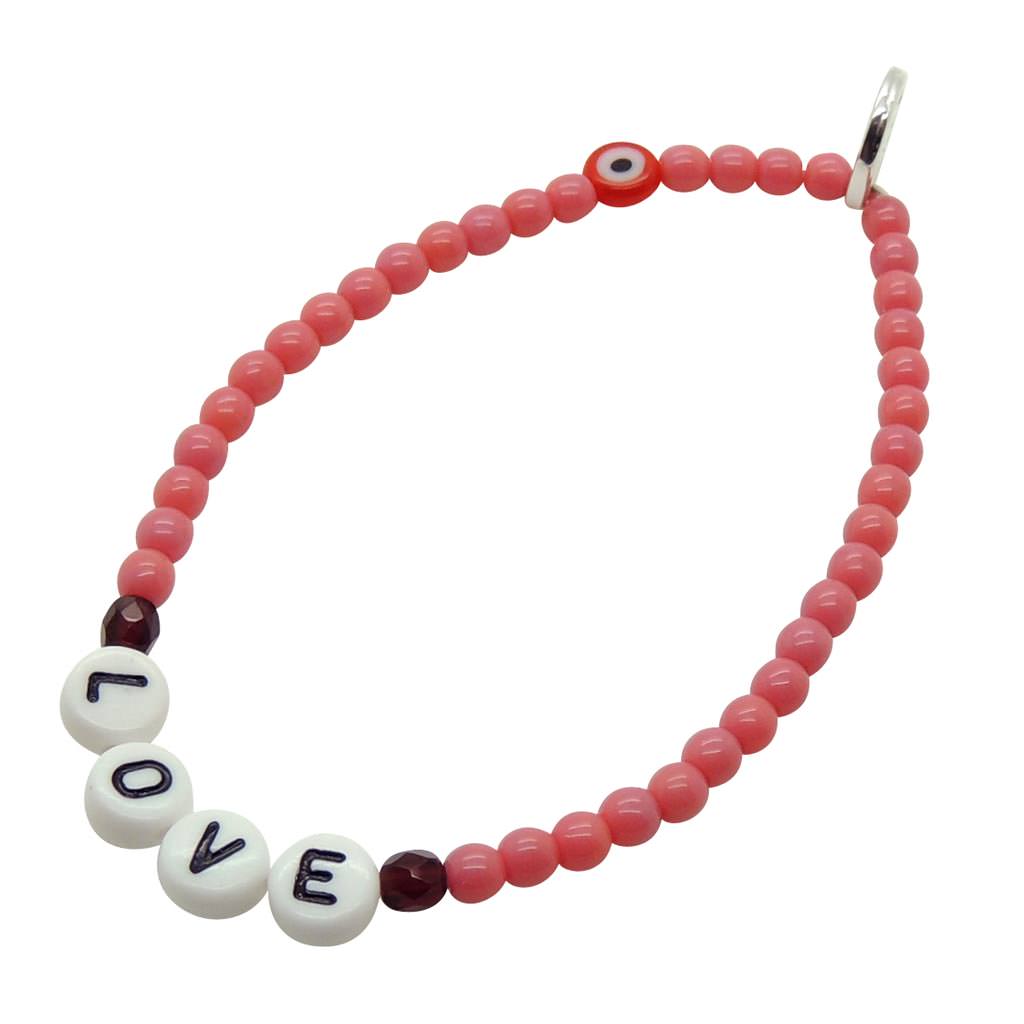 Dana Levy Personalise and Protect Alphabet Name Glass Bead Bracelet - Love Dark Rose - Ruby - Red Evil Eye 