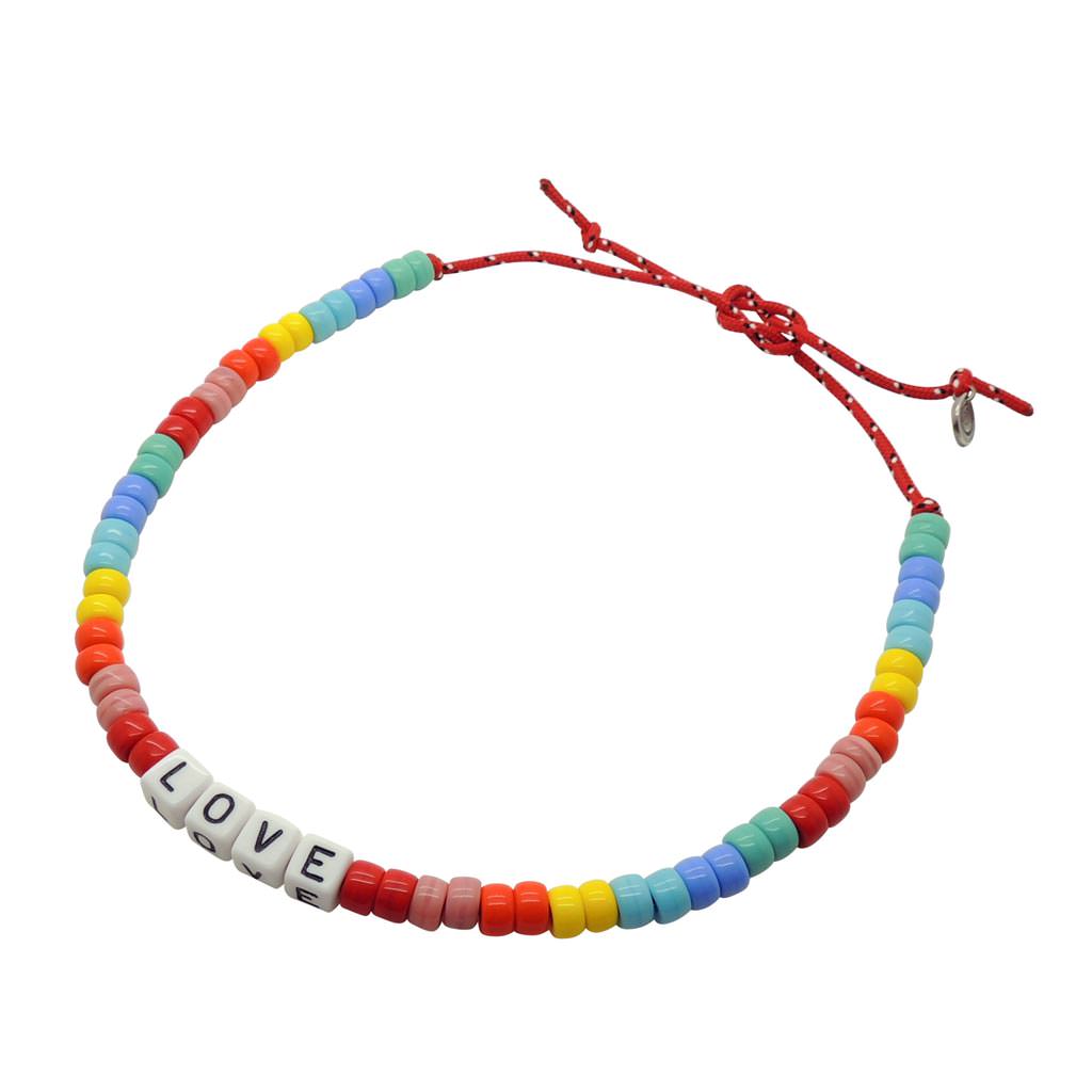 Dana Levy Make a Wish Rainbow Glass Bead Nautical Cord Necklace - Love / Red Cord