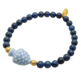 Dana Levy Sicilian Pine Cone Charm Gemstone Bead Bracelet - Light Blue Charm on Lapis Lazuli 