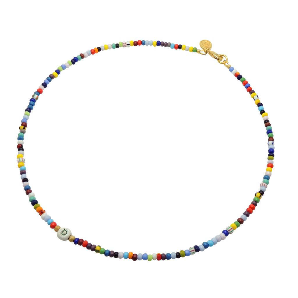 Dana Levy Limited Edition Enamel Initial Charm Balagan Glass Bead Necklace - White Letter D