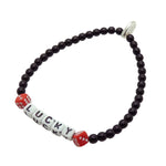 Dana Levy Mini Personalised Name Alphabet Cube Glass Bead Bracelet -  Lucky /Red Dice Charms/Black Glass Beads