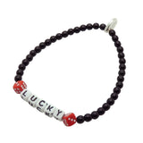 Dana Levy Mini Personalised Name Alphabet Cube Glass Bead Bracelet -  Lucky /Red Dice Charms/Black Glass Beads