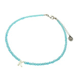 Dana Levy Mother of Pearl Shell Alphabet Letter Charm Faceted Glass Bead Choker - Letter K Sky Blue Faceted Beads Antique Silver