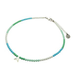 Dana Levy Mother of Pearl Shell Alphabet Letter Charm Ombre Czech Glass Bead Choker - Letter A White/Mint/Aqua/Turquoise Antique Silver