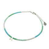 Dana Levy Mother of Pearl Shell Alphabet Letter Charm Ombre Czech Glass Bead Choker - Letter A White/Mint/Aqua/Turquoise Antique Silver