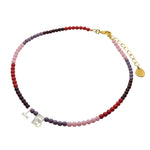 Dana Levy Mother of Pearl Shell Alphabet Letter Duo Ombre Czech Glass Bead Choker - LB Red/Dark Berry/Dark Lilac/Pink Mix Gold Plate