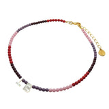 Dana Levy Mother of Pearl Shell Alphabet Letter Duo Ombre Czech Glass Bead Choker - LB Red/Dark Berry/Dark Lilac/Pink Mix Gold Plate