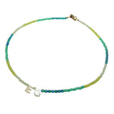Dana Levy Mother of Pearl Alphabet Letter Duo Ombre Faceted Glass Bead Necklace - Letters EG Capri Green/Emerald/Olive Green/Light Green Antique Gold
