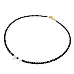 Dana Levy Mother of Pearl Shell Alphabet Duo Faceted Glass Bead Necklace - VT Jet Black Gold Plate 