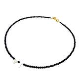 Dana Levy Mother of Pearl Shell Alphabet Duo Faceted Glass Bead Necklace - VT Jet Black Gold Plate 