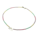 Dana Levy Mother of Pearl Shell Alphabet Duo Ombre Czech Glass Bead Necklace - Letters HR, Ivory/Lilac/Pink/Mint, Antique Silver