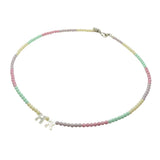 Dana Levy Mother of Pearl Shell Alphabet Duo Ombre Czech Glass Bead Necklace - Letters HR, Ivory/Lilac/Pink/Mint, Antique Silver