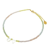 Dana Levy  Mother of Pearl Shell Alphabet Letter Duo Ombre Faceted Glass Bead Choker - Light Yellow/Light Rose/Rose/Light Blue/Light Green Gold Plate