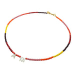 Dana Levy Mother of Pearl Shell Alphabet Duo Ombre Czech Glass Bead Necklace - Letters AM, Yellow/Orange/Pink/Coral/Red/Dark Berry, Gold Plate 