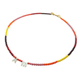 Dana Levy Mother of Pearl Shell Alphabet Duo Ombre Czech Glass Bead Necklace - Letters AM, Yellow/Orange/Pink/Coral/Red/Dark Berry, Gold Plate 