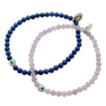 Dana Levy Mini Mother of Pearl Evil Eye Heart Charm Gemstone Bracelet - Rose Quartz and Lapis Lazuli 