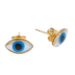 Dana Levy Limited Edition Mother of Pearl Evil Eye Charm Stud Earrings - Front and side