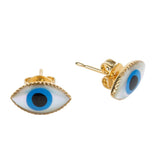 Dana Levy Limited Edition Mother of Pearl Evil Eye Charm Stud Earrings - Front and side